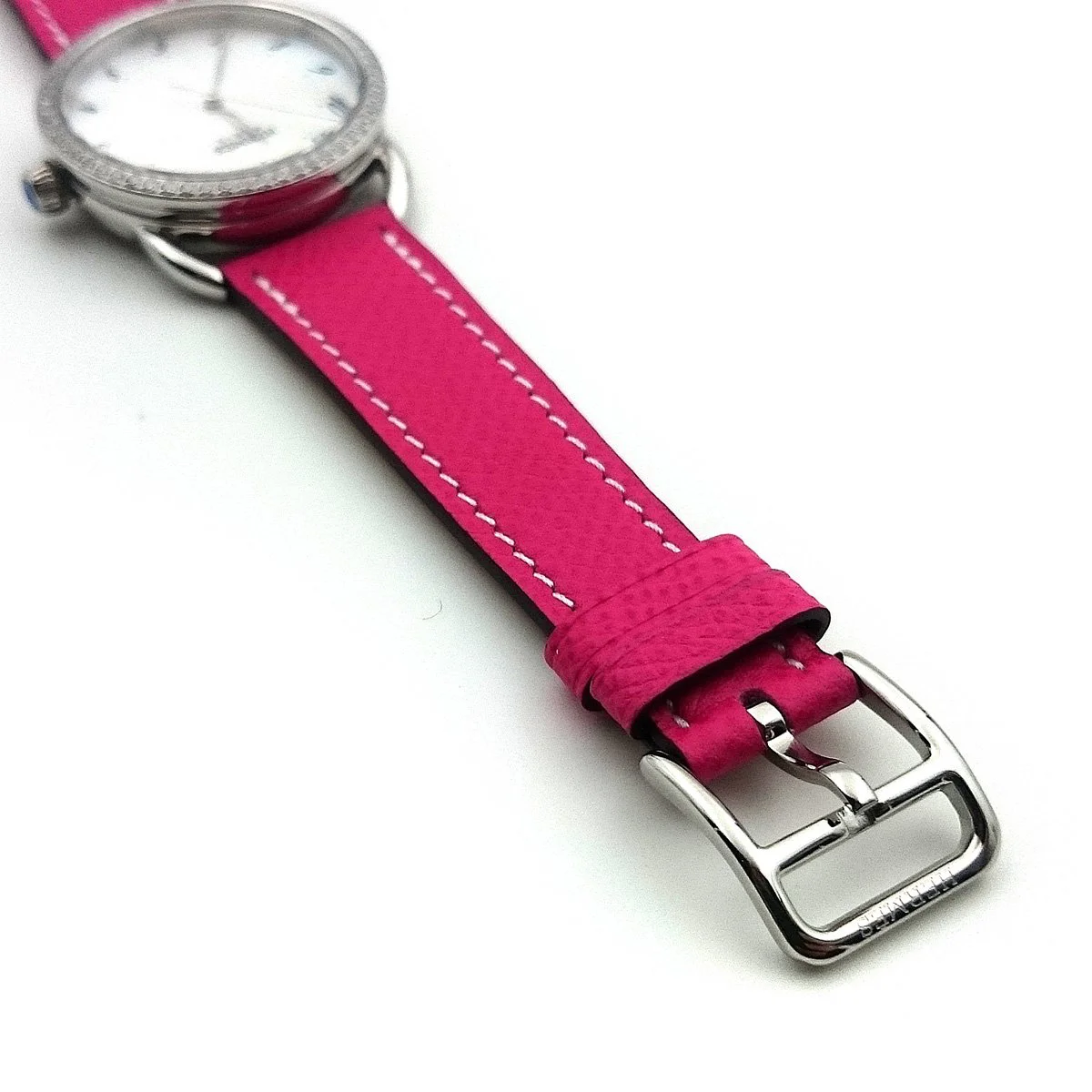 Arceau Steel with Diamond Bezel on Pink Epsom Leather Strap