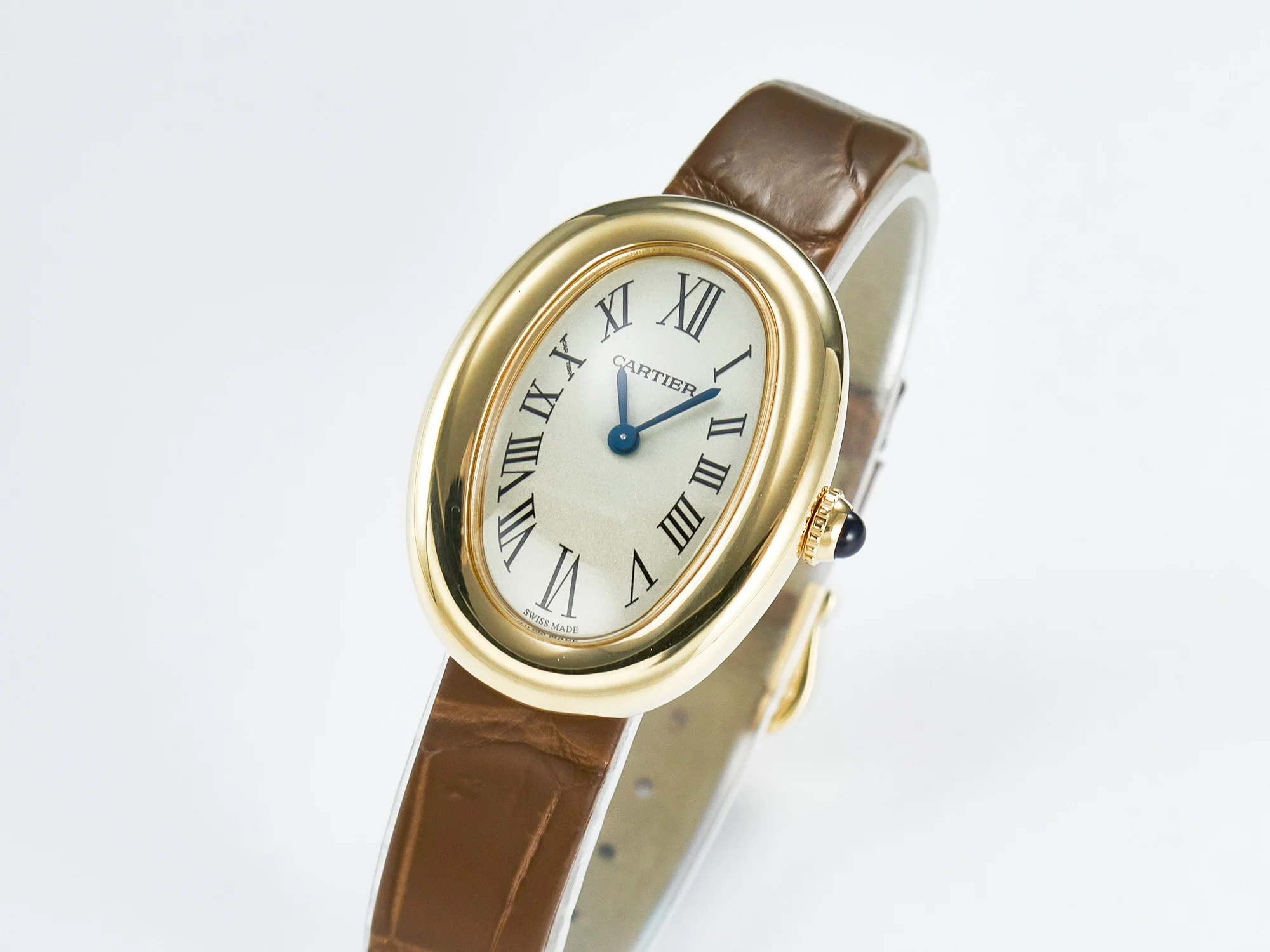 Baignoire De Cartier YG DRF 1:1 Best Edition Silver Dial on Brown Leather Strap Swiss Quartz