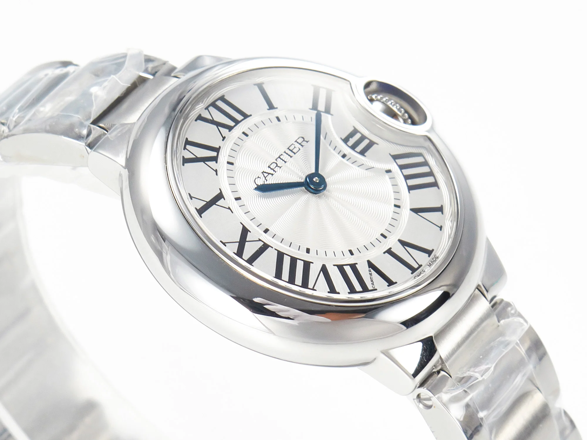 Ballon Bleu 33mm SS AF 1:1 Best Edition White Textured Dial on SS Bracelet Ronda Quartz
