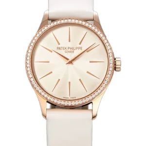 Calatrava 4997 White Dial in Rose Gold on White Leather Strap
