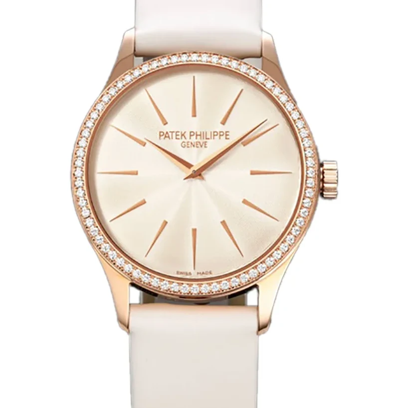 Calatrava 4997 White Dial in Rose Gold on White Leather Strap