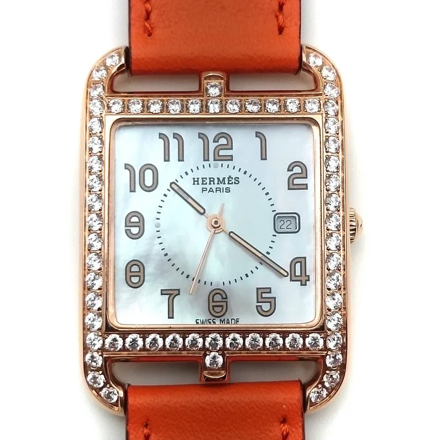 Cape Cod GM Quartz Rose Gold with Diamond Bezel on Orange Fjord Leather Strap