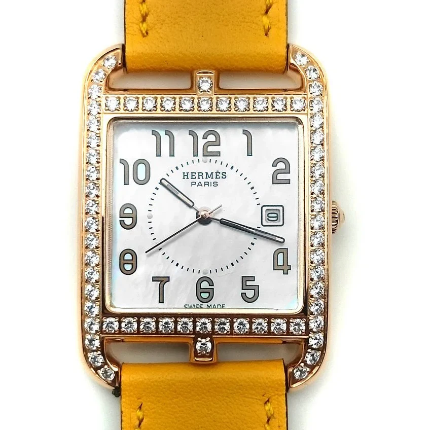 Cape Cod GM Quartz Rose Gold with Diamond Bezel on Yellow Fjord Leather Strap