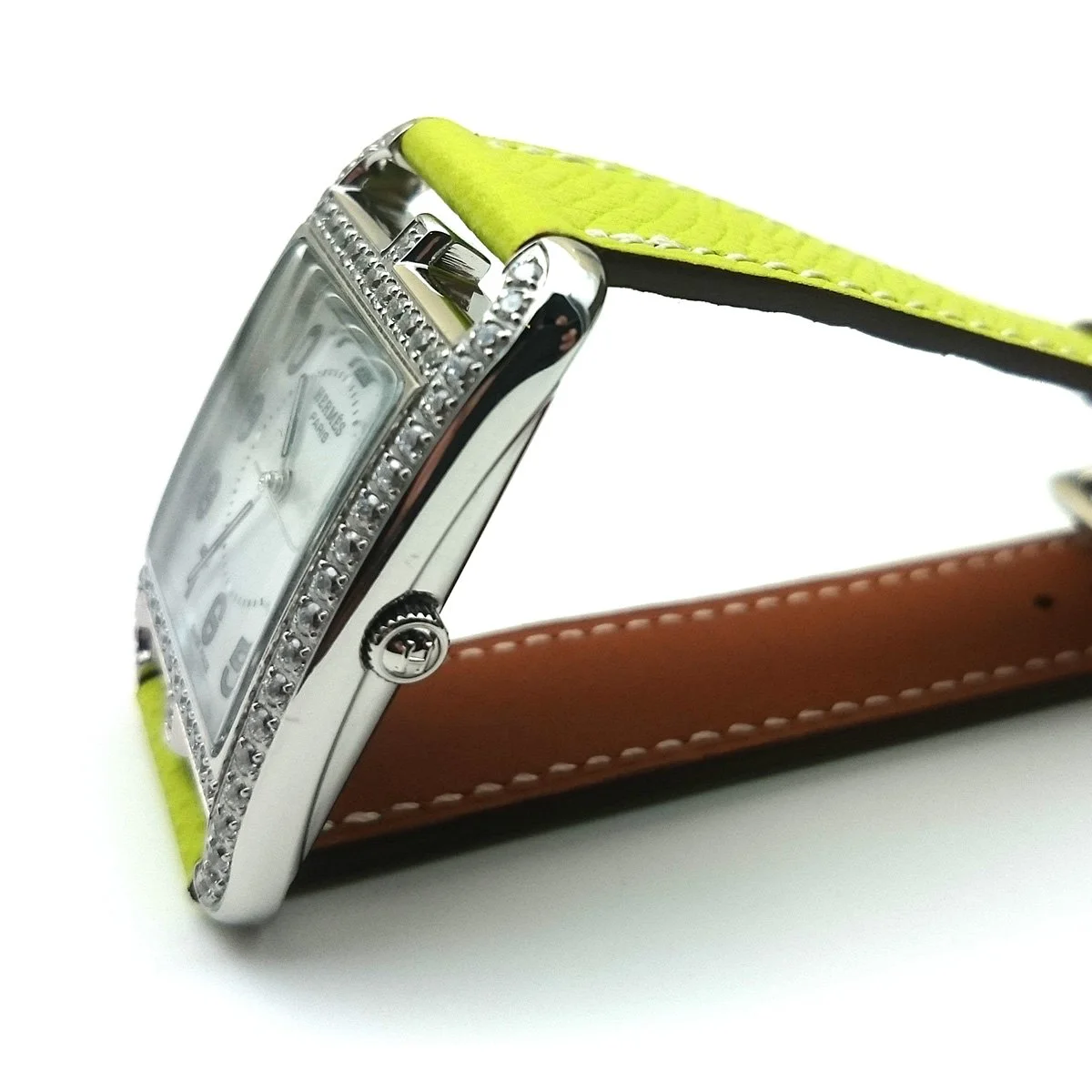 Cape Cod Steel with Diamond Bezel on Green Epsom Leather Strap