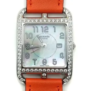 Cape Cod Steel with Diamond Bezel on Orange Fjord Leather Strap