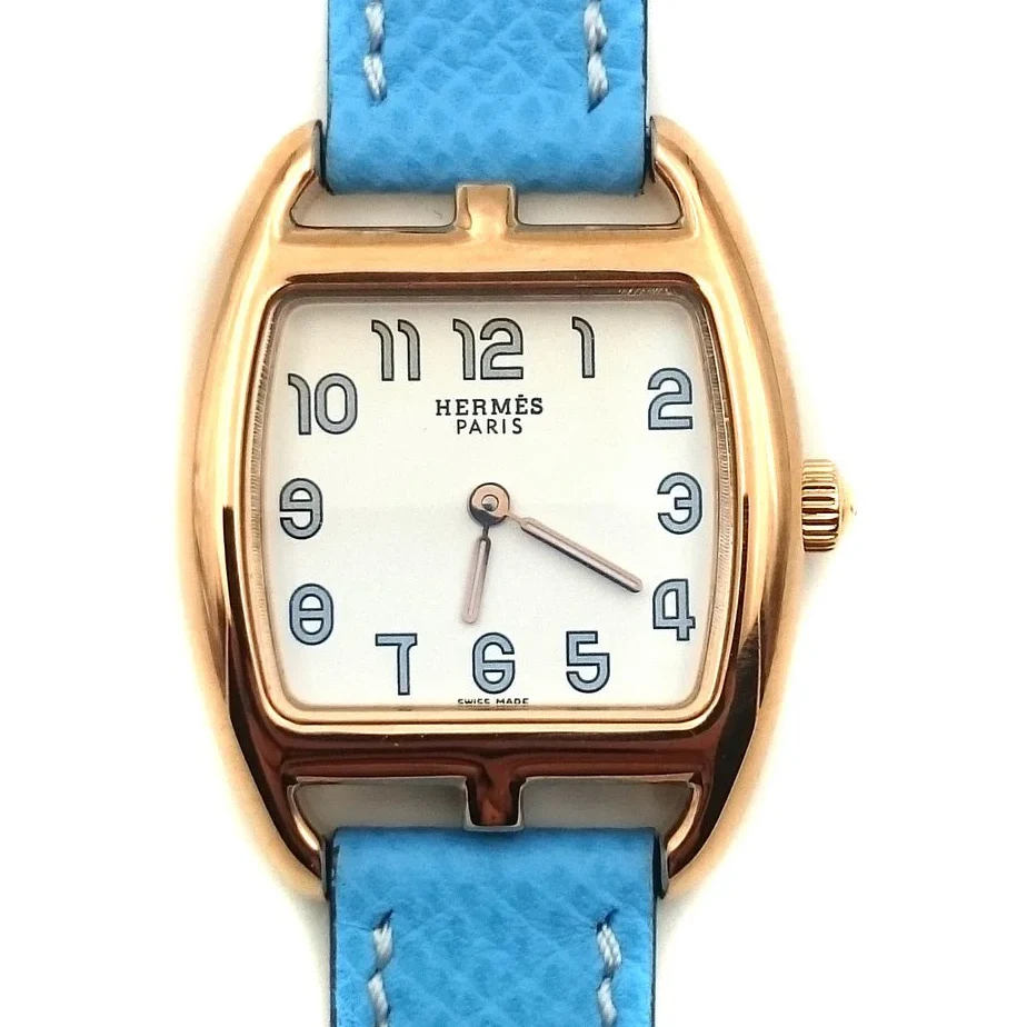 Cape Cod Tonneau Rose Gold on Light Blue Epsom Leather Strap