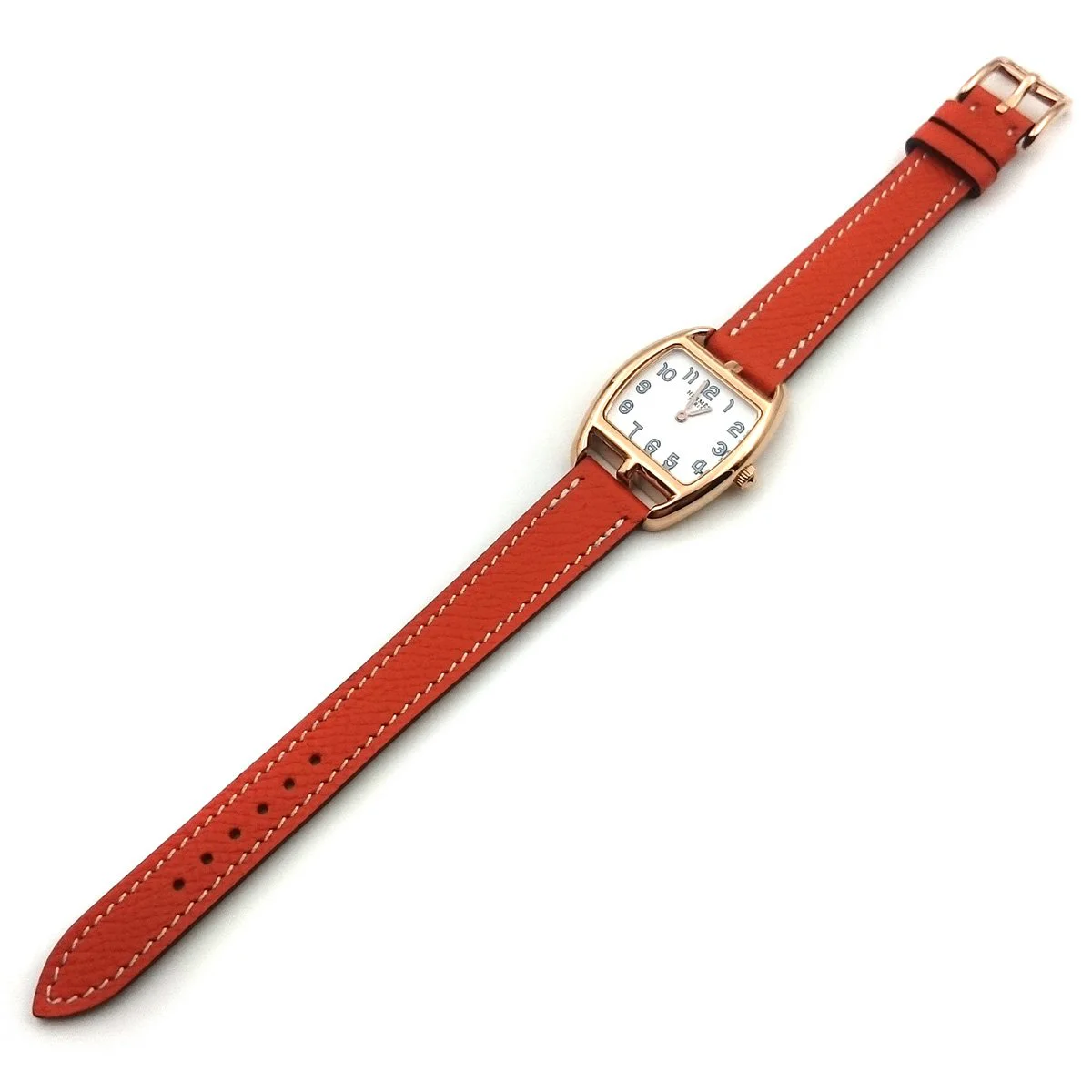 Cape Cod Tonneau Rose Gold on Orange Epsom Leather Strap