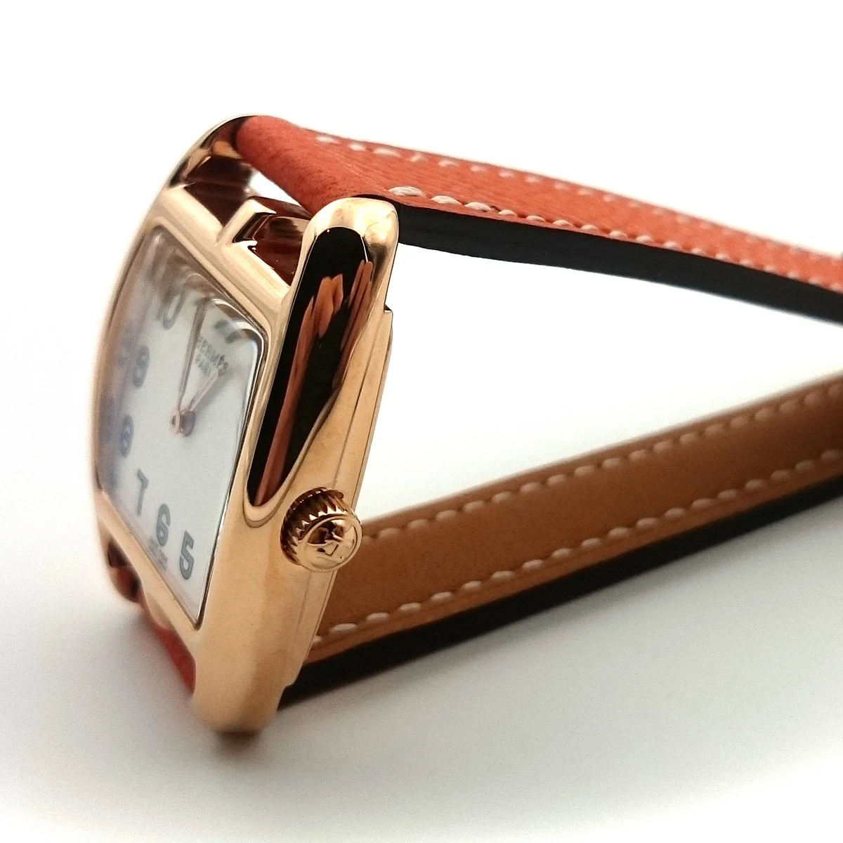 Cape Cod Tonneau Rose Gold on Orange Epsom Leather Strap