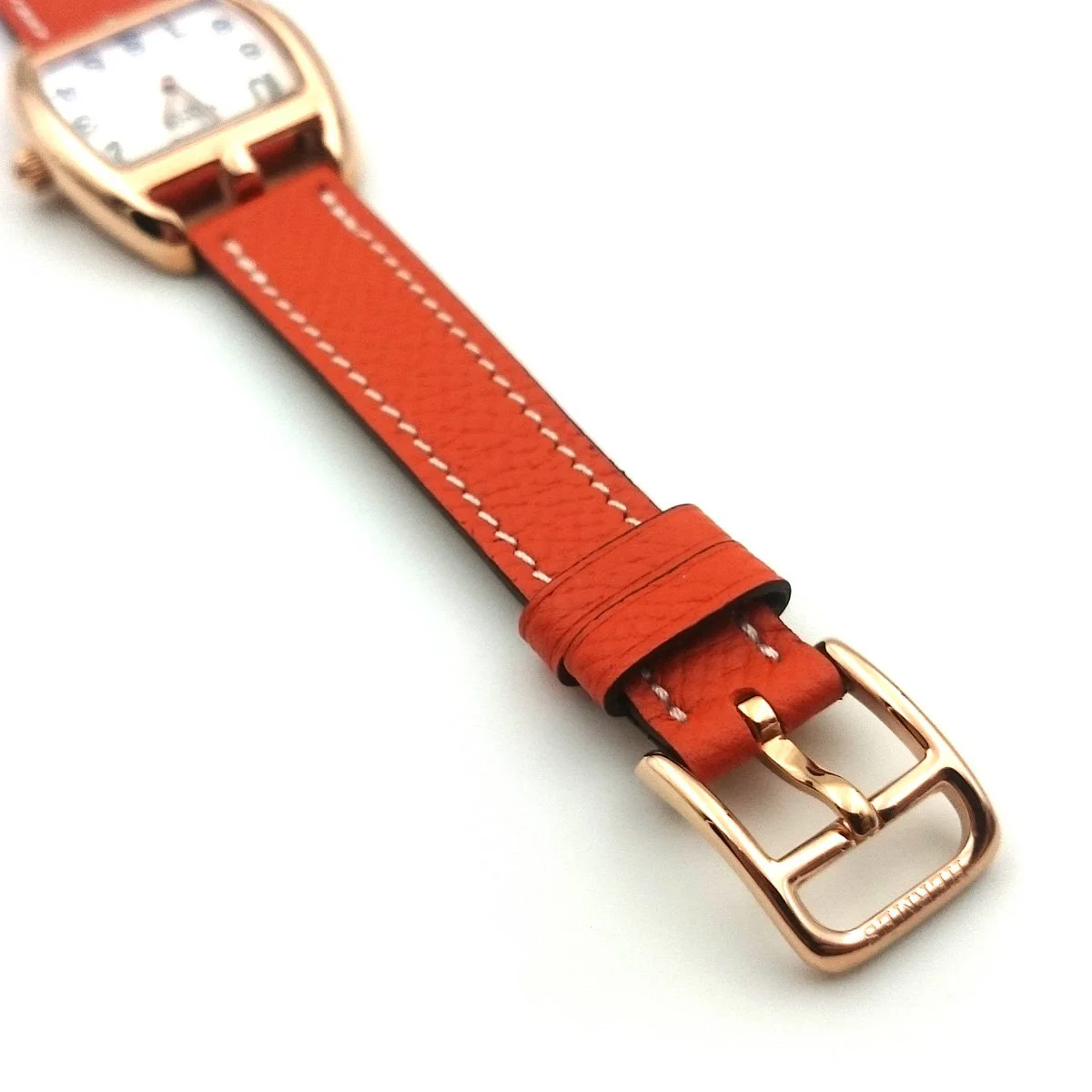 Cape Cod Tonneau Rose Gold on Orange Epsom Leather Strap