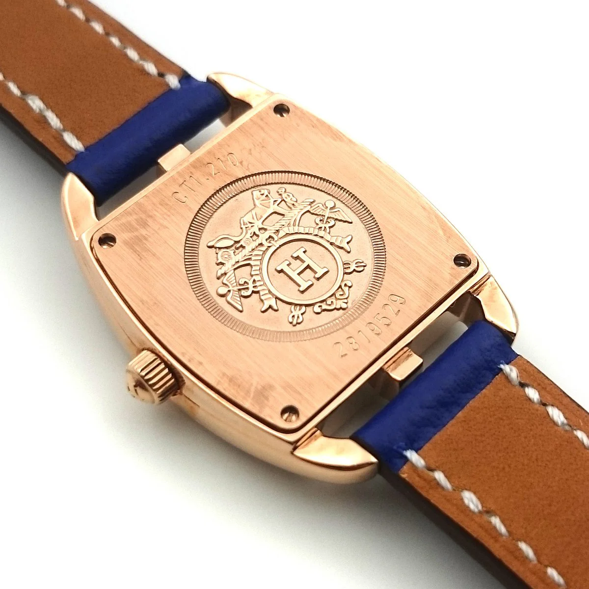 Cape Cod Tonneau Rose Gold with Diamond Bezel on Blue Epsom Leather Strap
