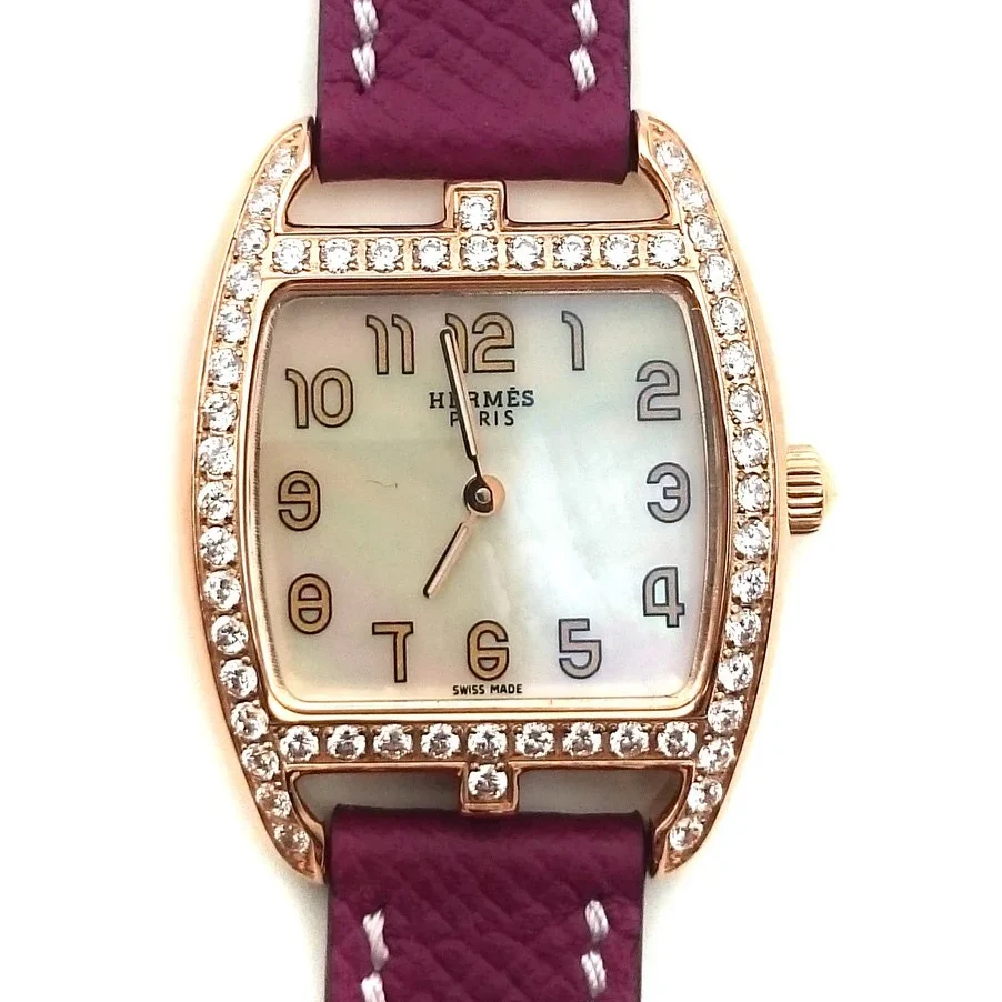Cape Cod Tonneau Rose Gold with Diamond Bezel on Violet Epsom Leather Strap
