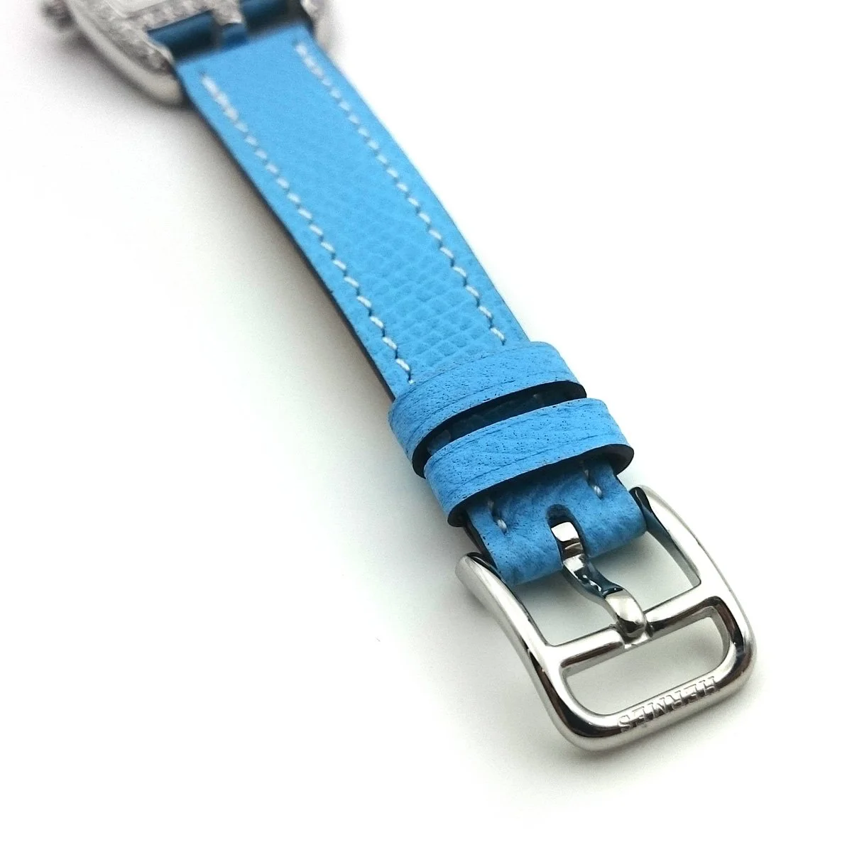 Cape Cod Tonneau Steel with Diamond Bezel on Light Blue Epsom Leather Strap