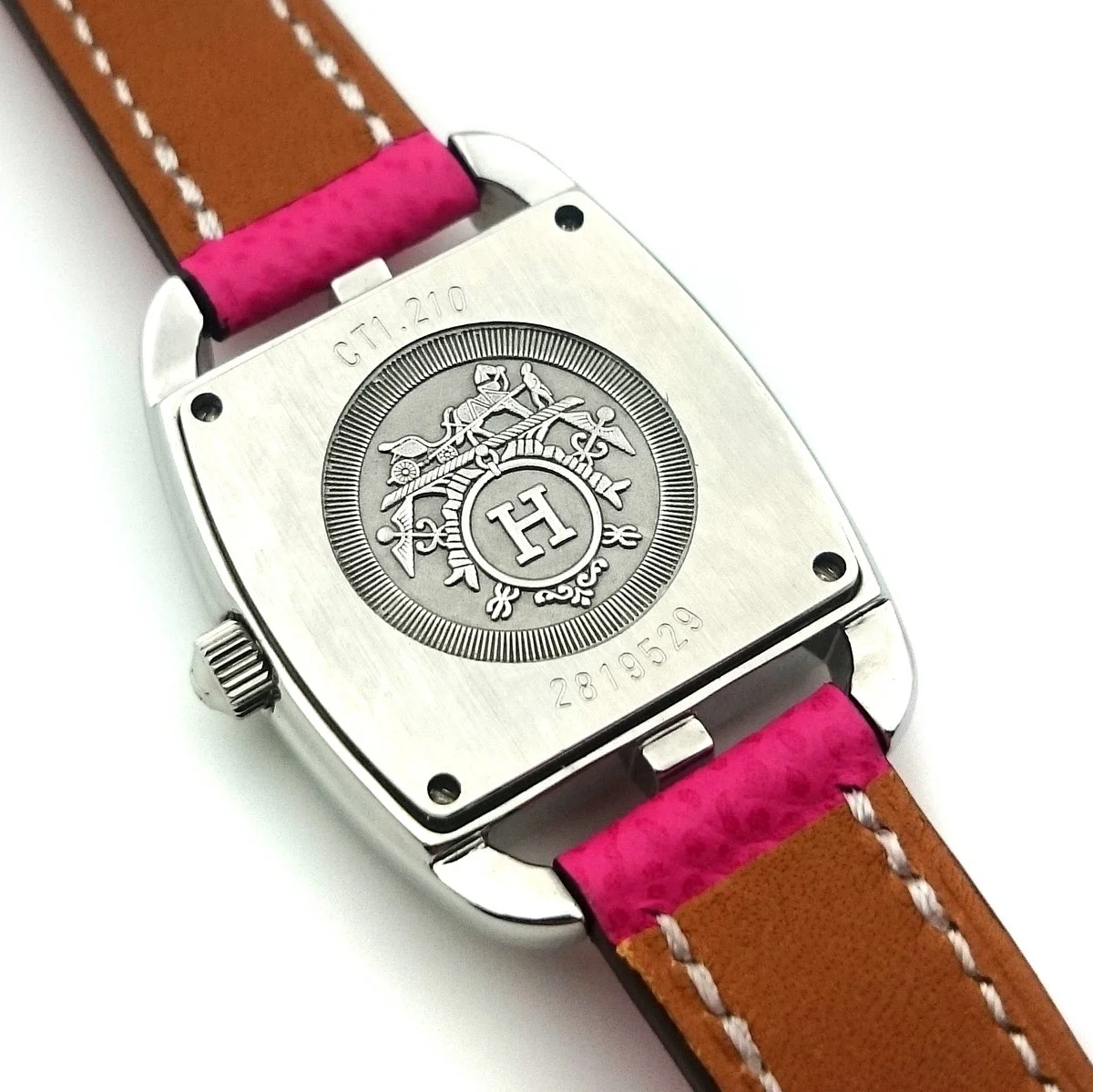 Cape Cod Tonneau Steel with Diamond Bezel on Pink Epsom Leather Strap