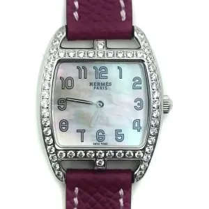 Cape Cod Tonneau Steel with Diamond Bezel on Violet Epsom Leather Strap