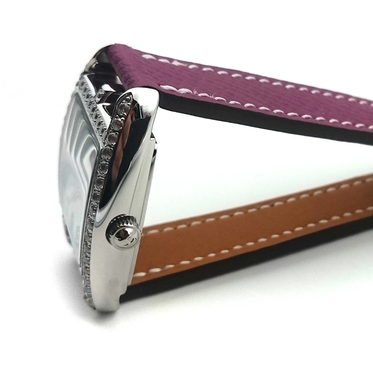 Cape Cod Tonneau Steel with Diamond Bezel on Violet Epsom Leather Strap