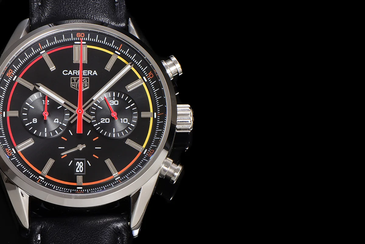 Carrera Chronograph 42 Black Dial on Leather Strap