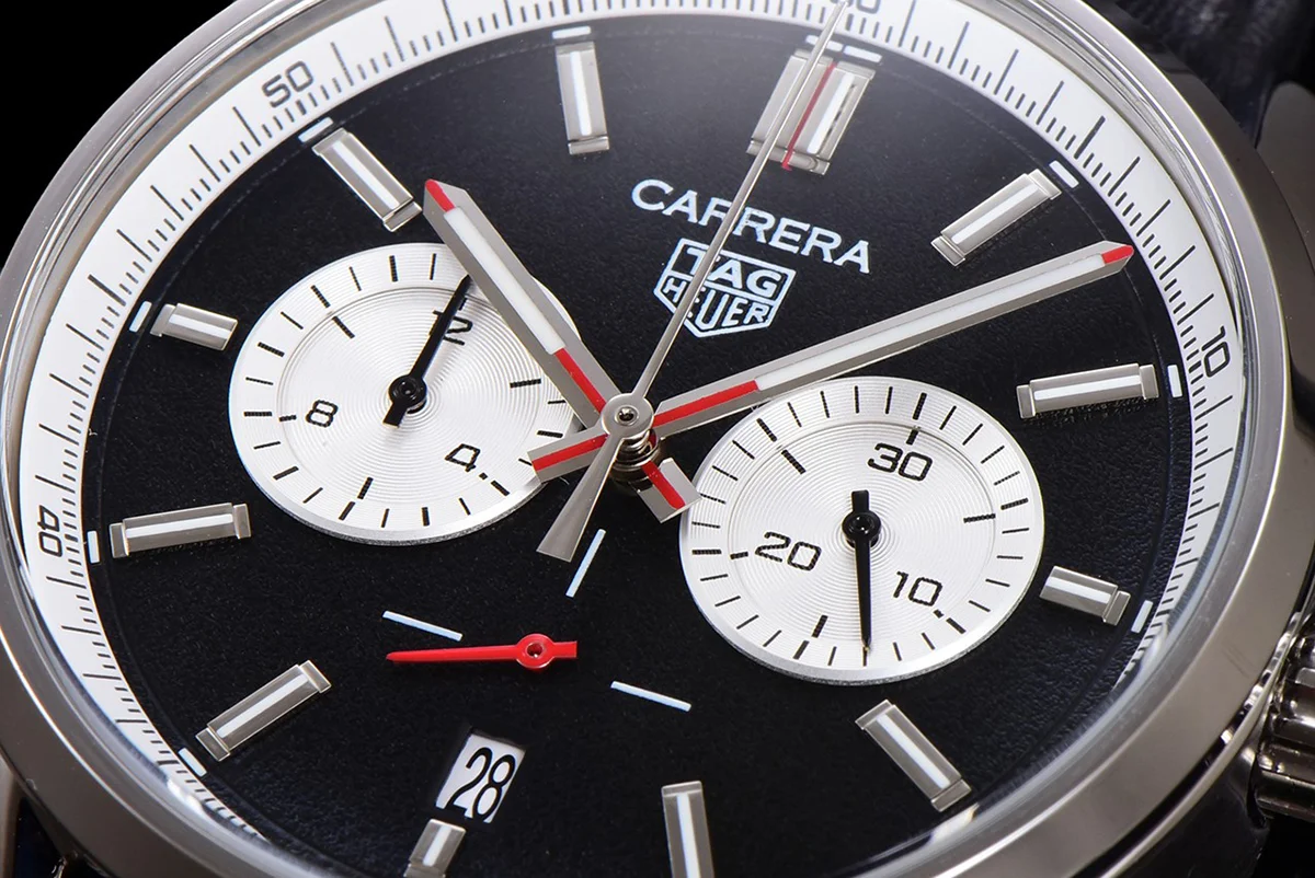 Carrera Chronograph 43 Black Dial on Leather Strap
