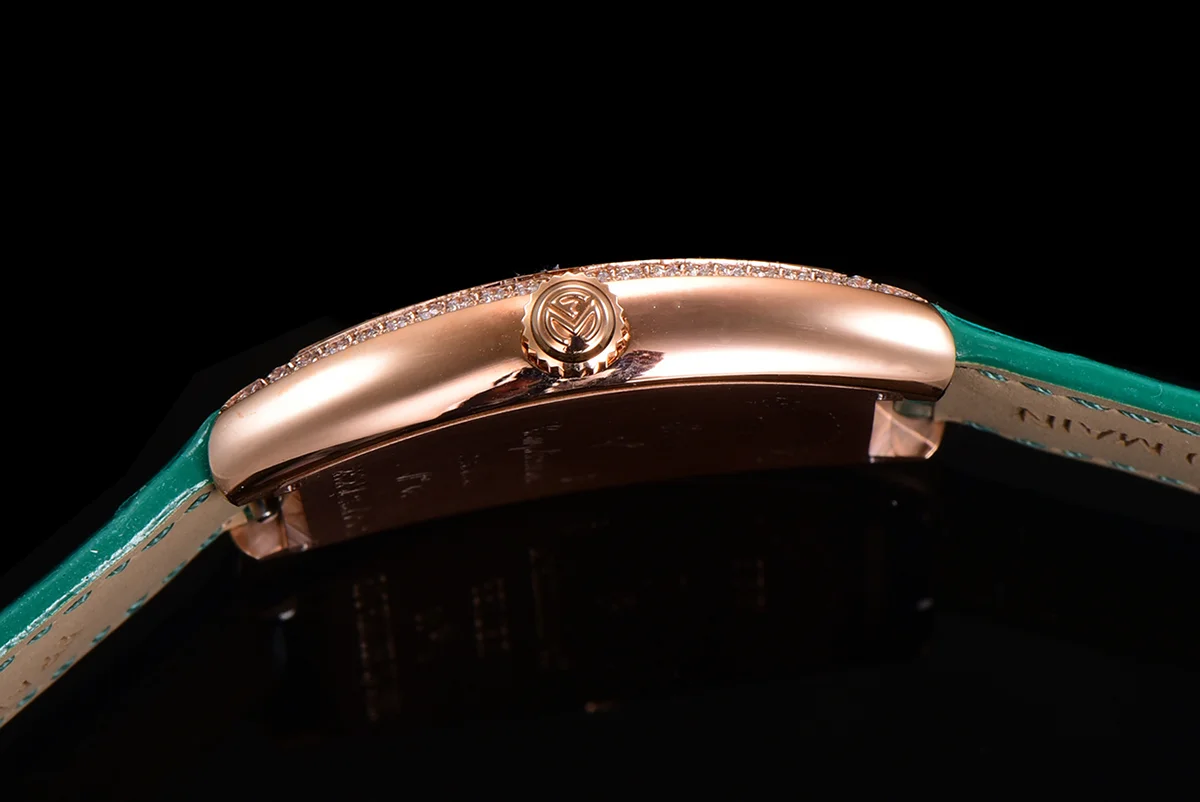 Cintree Curve MOP Dial in Rose Gold on Green Leather Strap