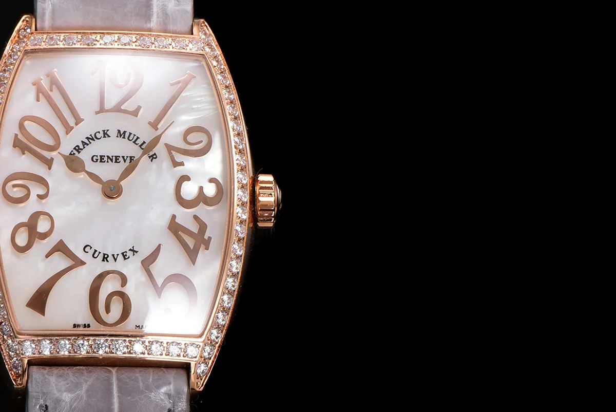 Cintree Curve MOP Dial in Rose Gold on Grey Leather Strap