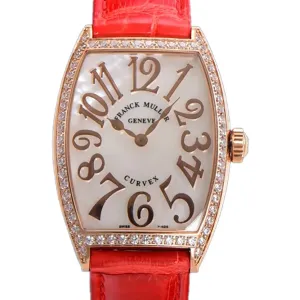 Cintree Curve MOP Dial in Rose Gold on Red Leather Strap