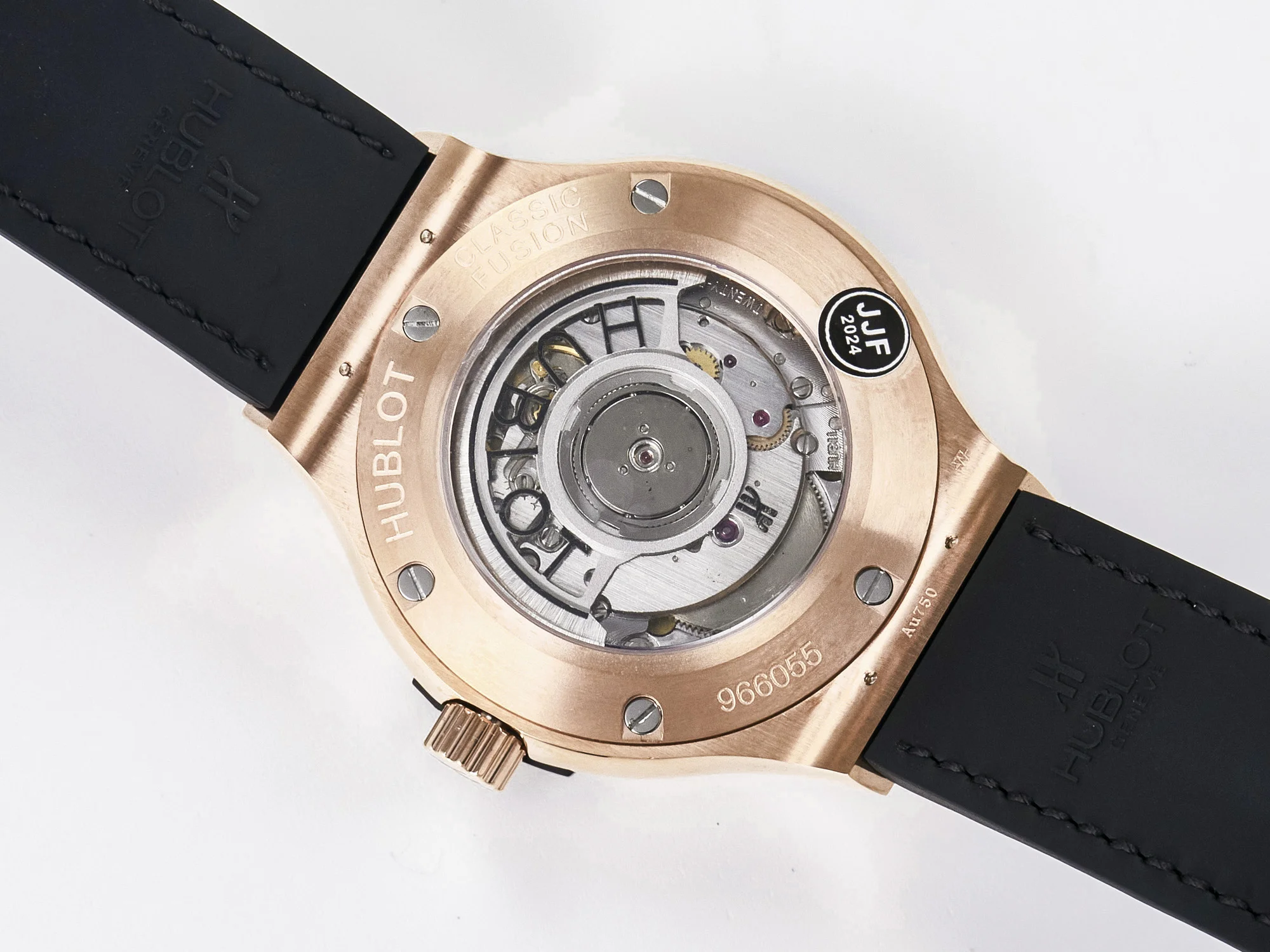 Classic Fusion 38mm RG JJF 1:1 Best Edition White Dial on Black Gummy Leather Strap