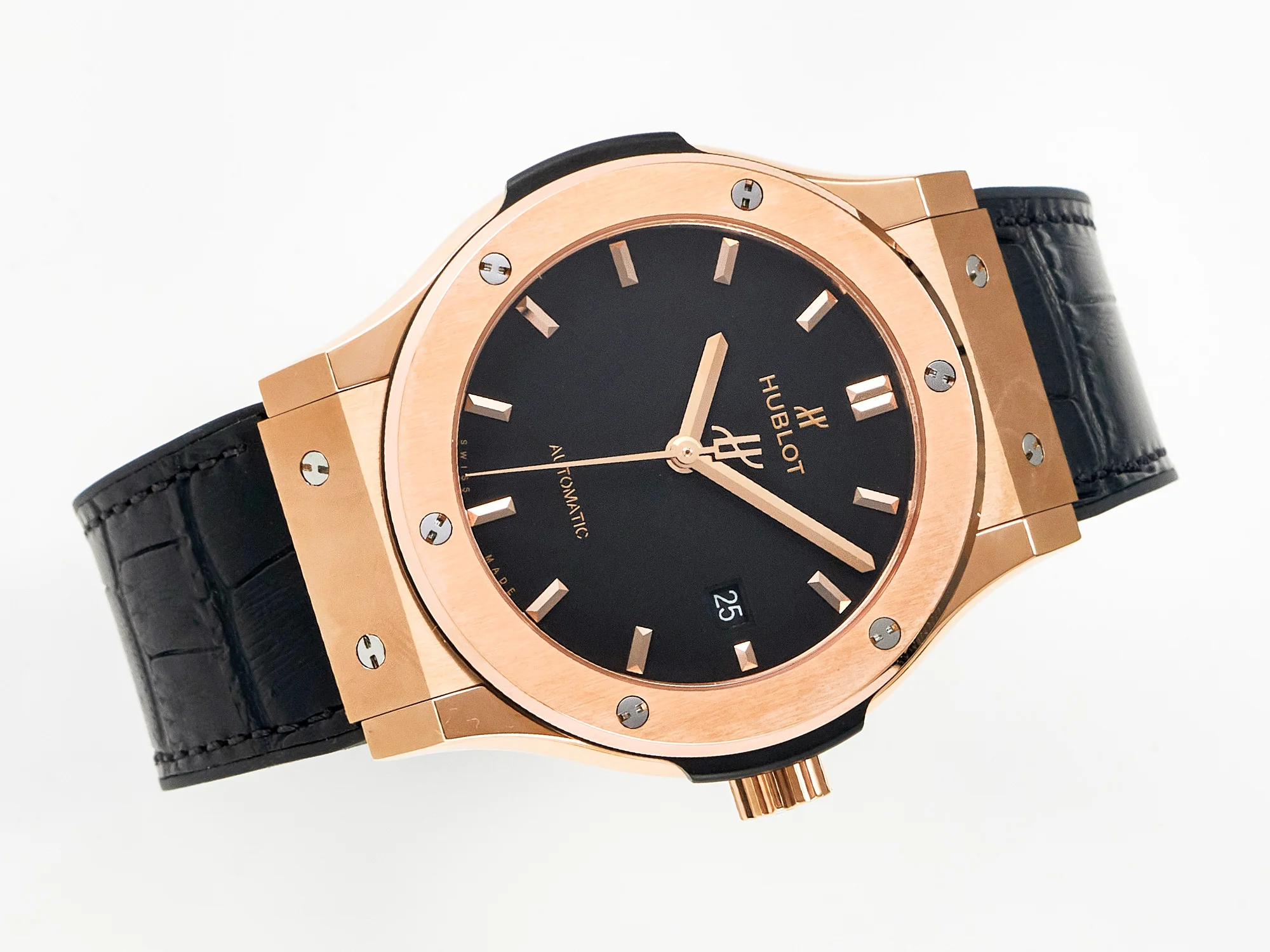 Classic Fusion 42mm RG JJF 1:1 Best Edition Black Dial on Black Gummy Leather Strap