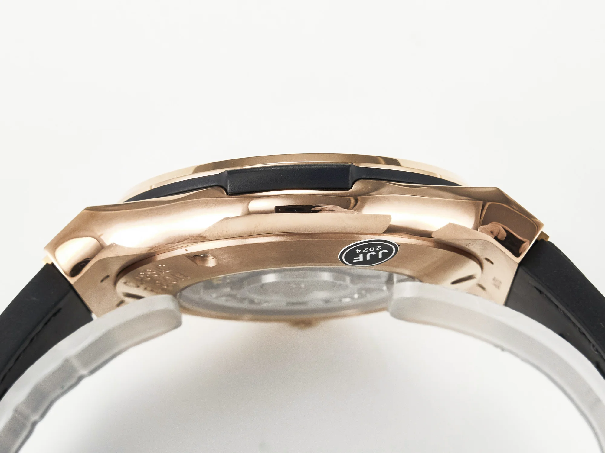 Classic Fusion 42mm RG JJF 1:1 Best Edition Black Dial on Black Gummy Leather Strap