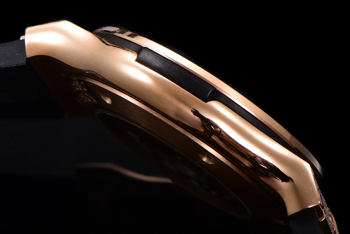 Classic Fusion Automatic 42mm Diamond Paved Dial in Rose Gold on Black Leather Strap