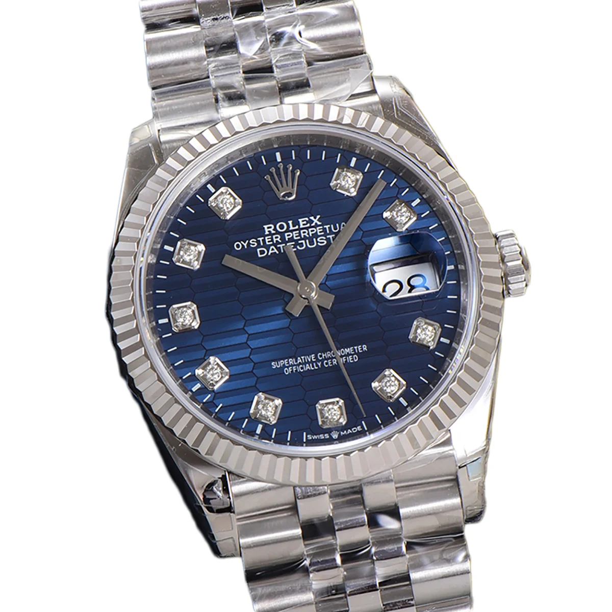 Datejust 36 126234 Blue Motif Dial with Diamond Marker in Steel in Jubilee