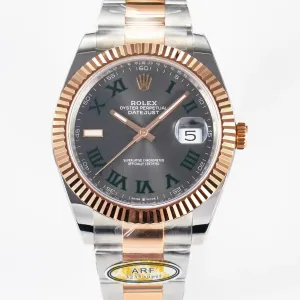 DateJust 41 126331 ARF 1:1 Best Edition 904L Steel Gray Dial Green Roman Marker on SS/RG Oyster Bracelet SH3235（Gain Weight）