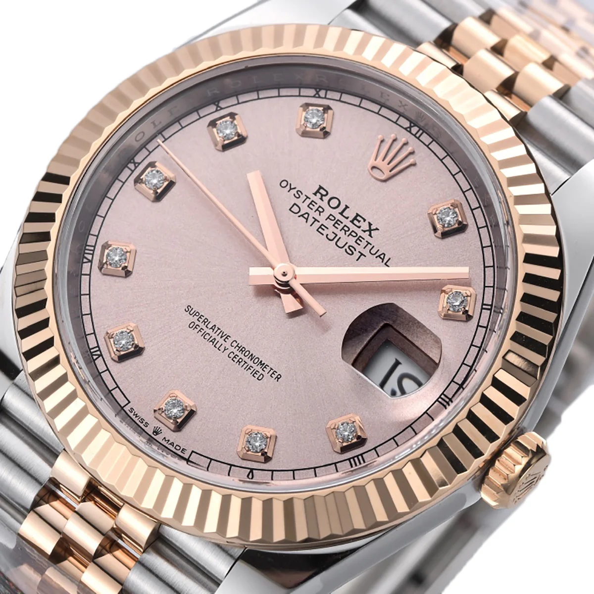 Datejust 41 126331 Pink Sundust Dial Diamond Markers in Everose/Steel on Jubilee Bracelet