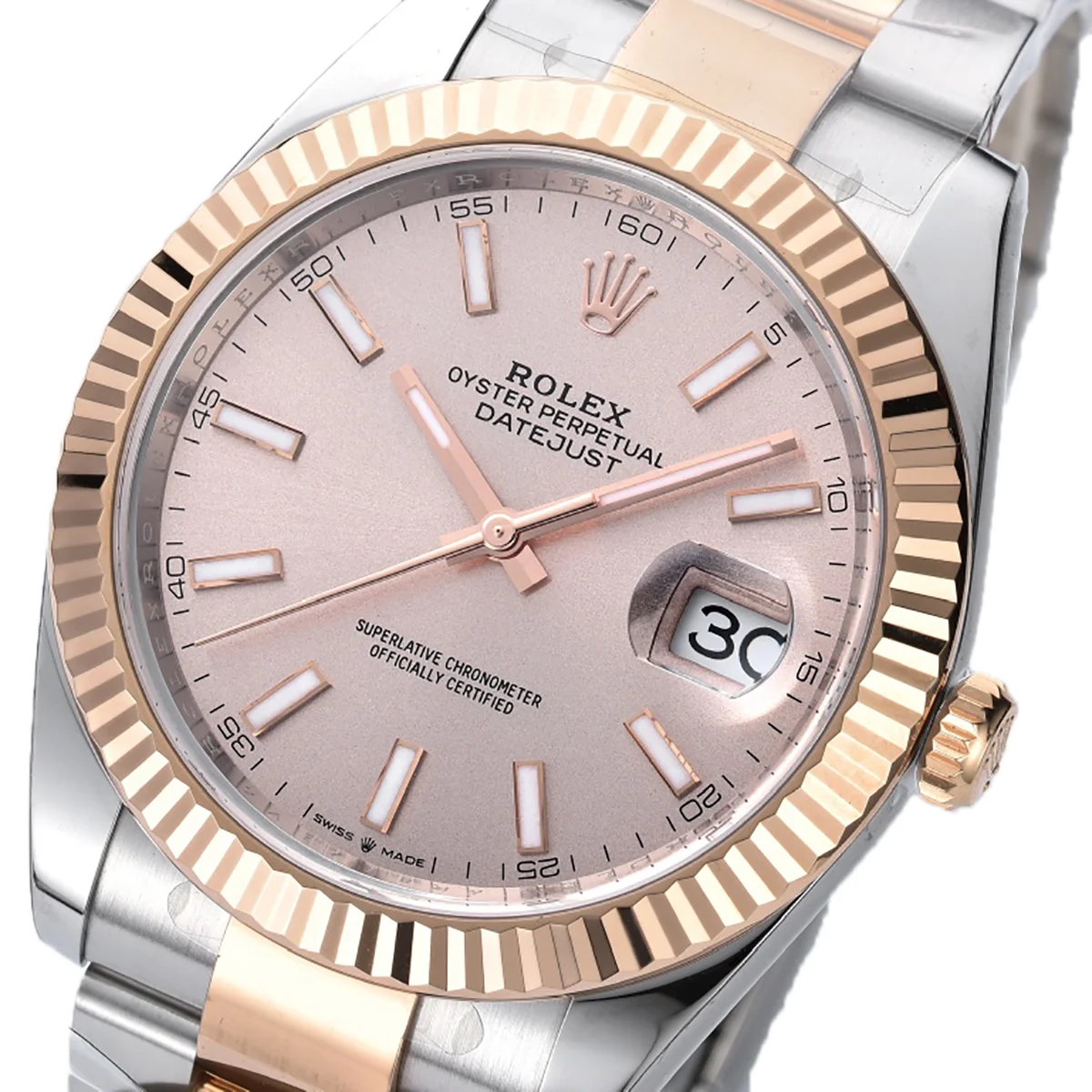 Datejust 41 126331 Pink Sundust Dial Stick Markers in Everose/Steel on Oyster Bracelet