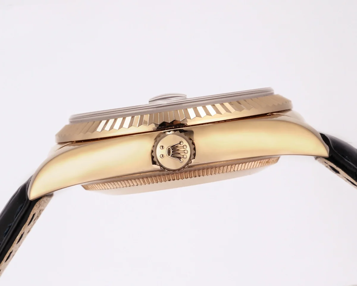 Day-Date 36 Black Dial in Rose Gold on Leather Strap