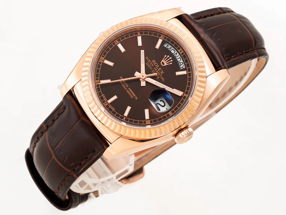 Day-Date 36 Brown Dial in Rose Gold on Leather Strap