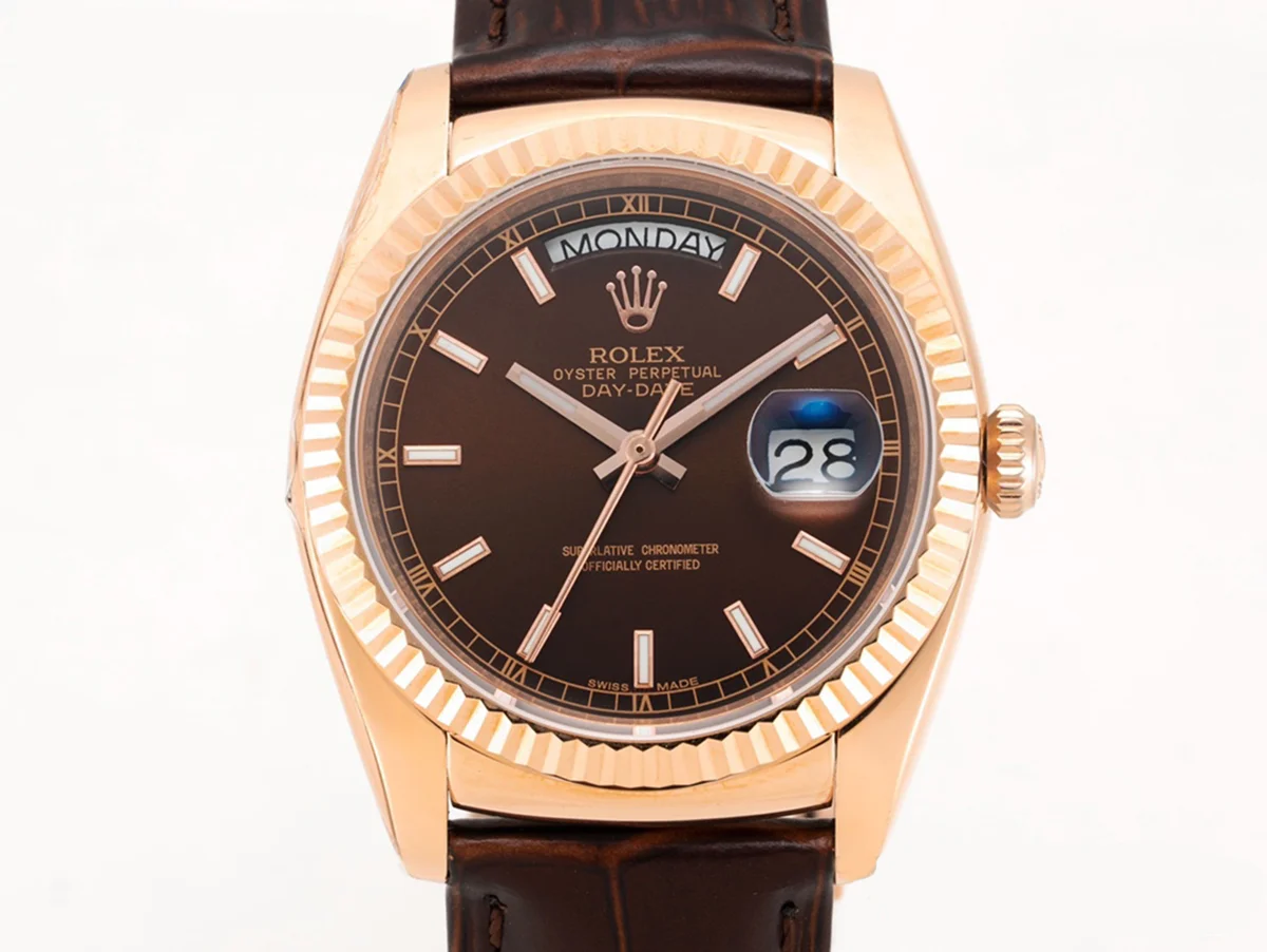 Day-Date 36 Brown Dial in Rose Gold on Leather Strap