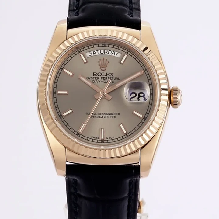 Day-Date 36 Silver Dial in Rose Gold on Leather Strap