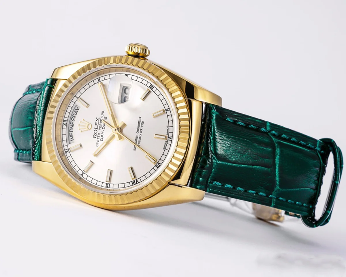 Day-Date 36 White Dial in Yellow Gold on Leather Strap