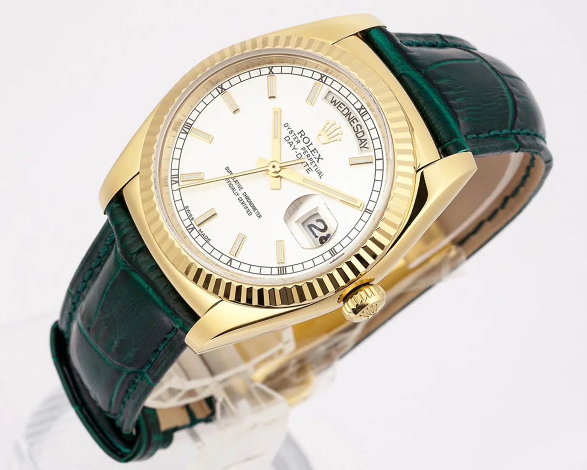 Day-Date 36 White Dial in Yellow Gold on Leather Strap