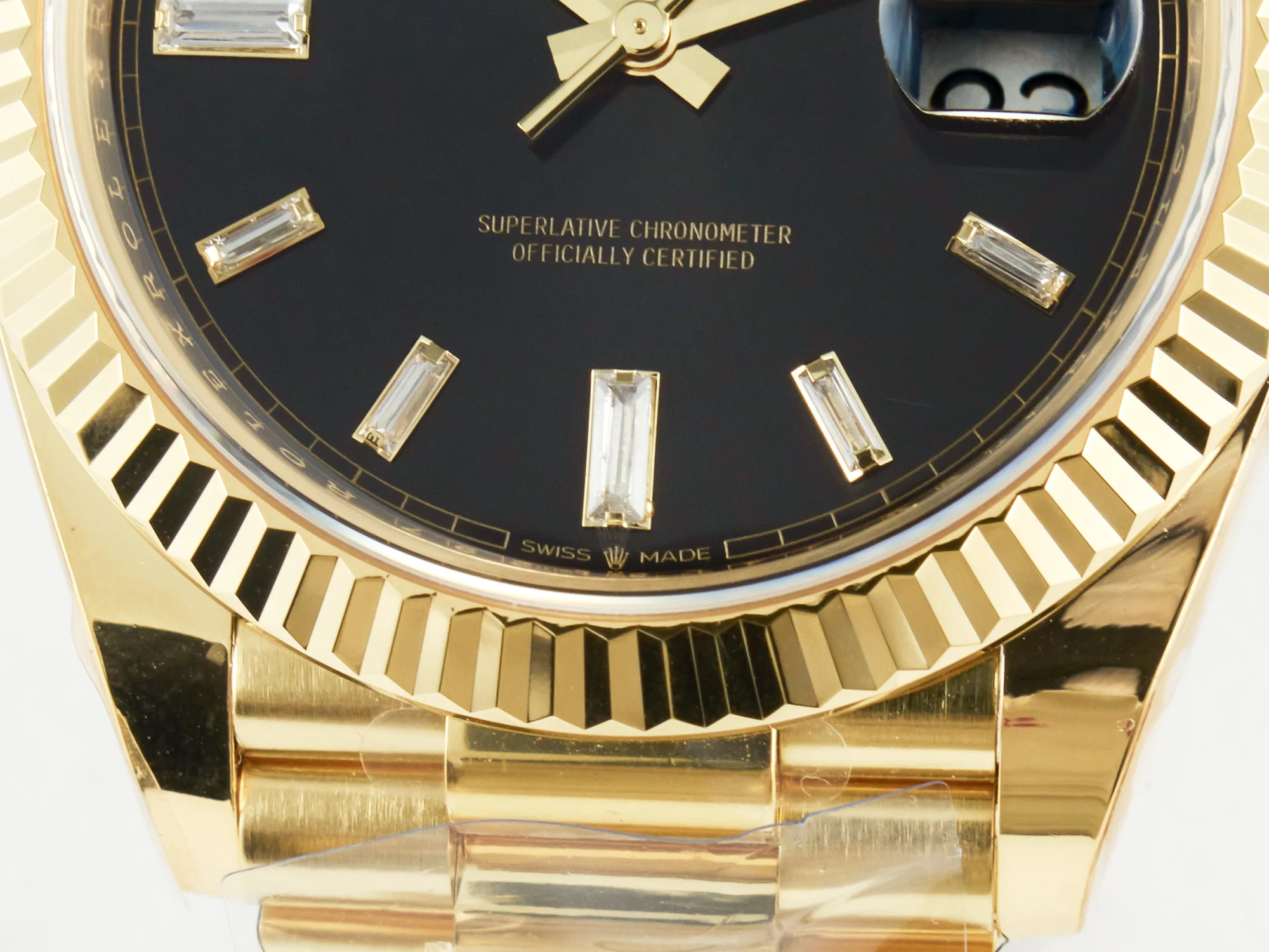 Day Date 40 228238 ARF 904L Steel Black Crystal Diamonds Bezel on President Bracelet VR3255