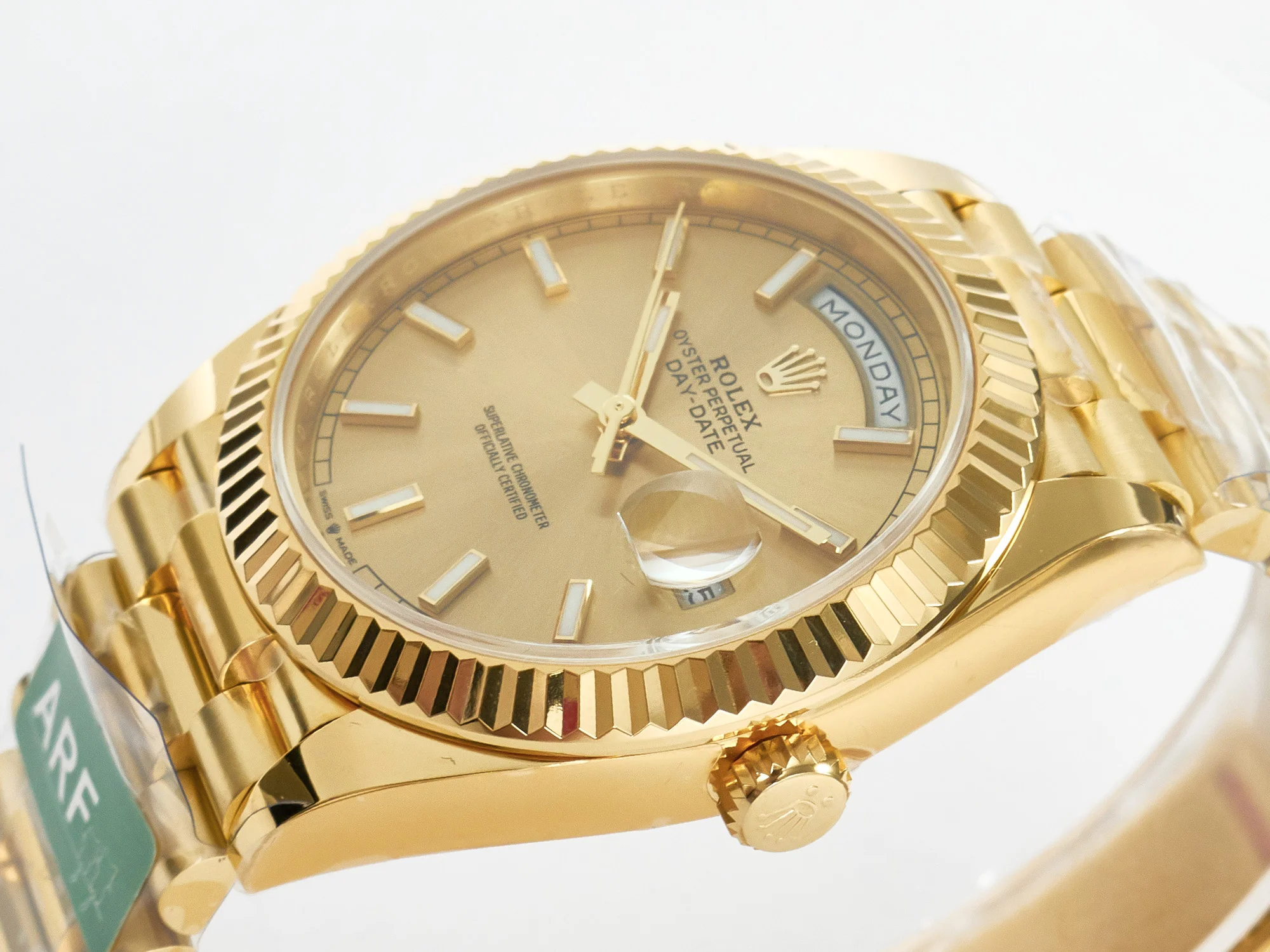 Day Date 40 228238 ARF 904L Steel Gold Stick Dial on President Bracelet VR3255