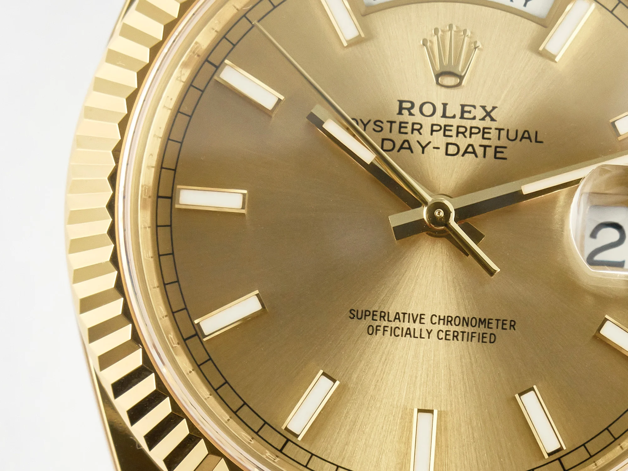 Day Date 40 228238 ARF 904L Steel Gold Stick Dial on President Bracelet VR3255