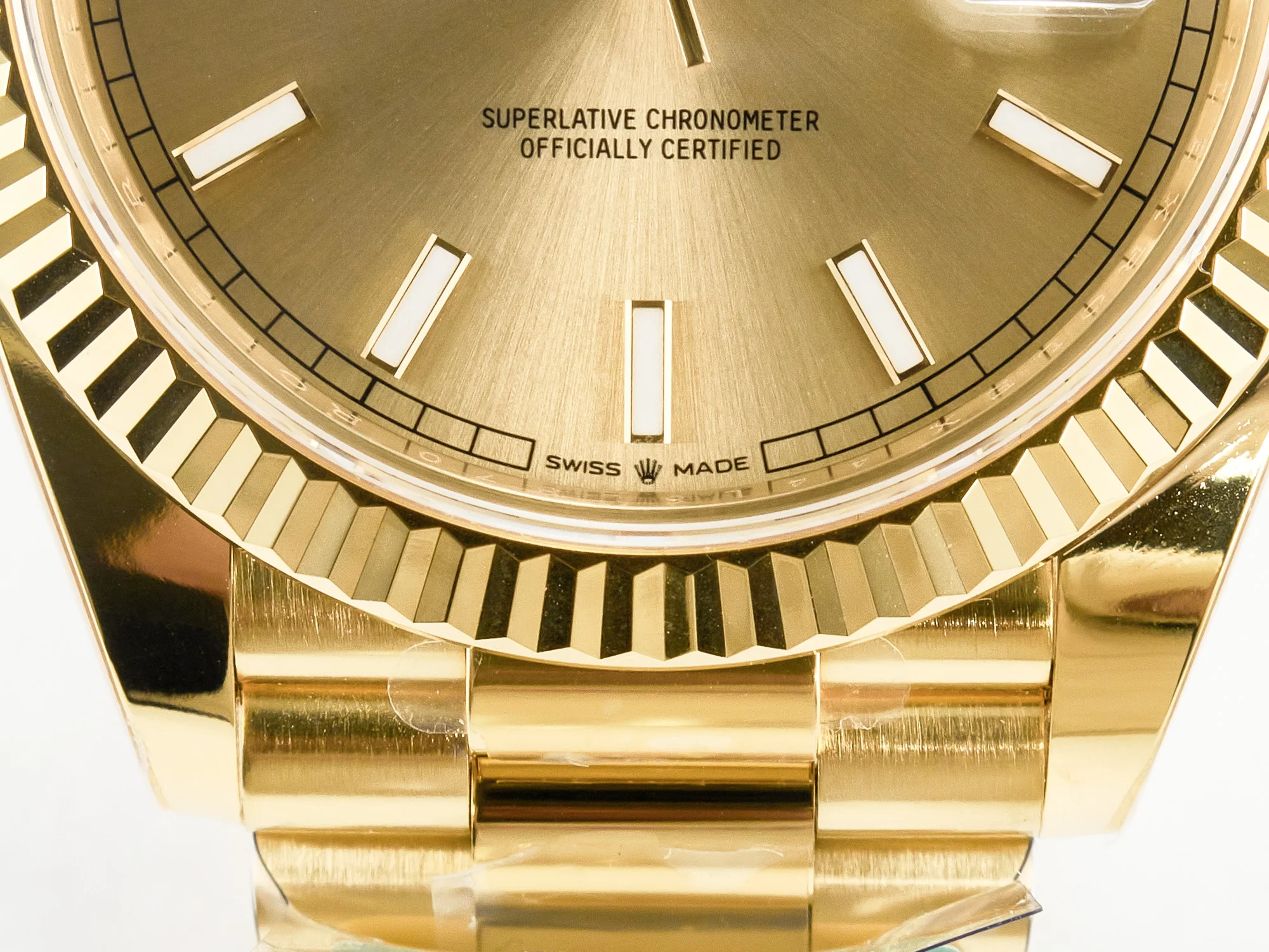 Day Date 40 228238 ARF 904L Steel Gold Stick Dial on President Bracelet VR3255