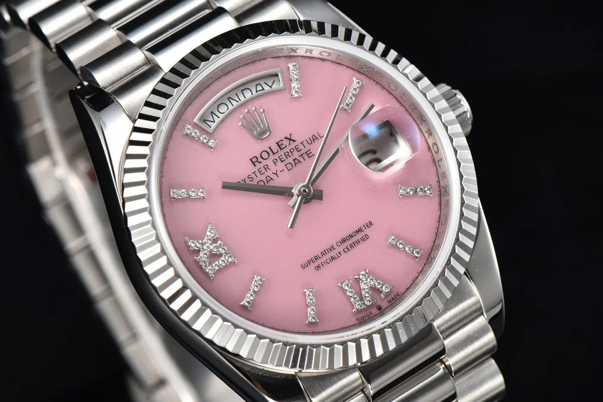 Daydate 36 128236 Pink Opal Dial with Roman Marker in Platinum