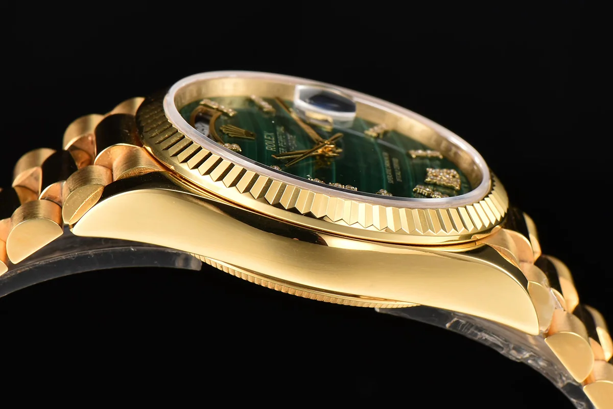 Daydate 36 128238 Malachite Diamond Roman Dial in Yellow Gold