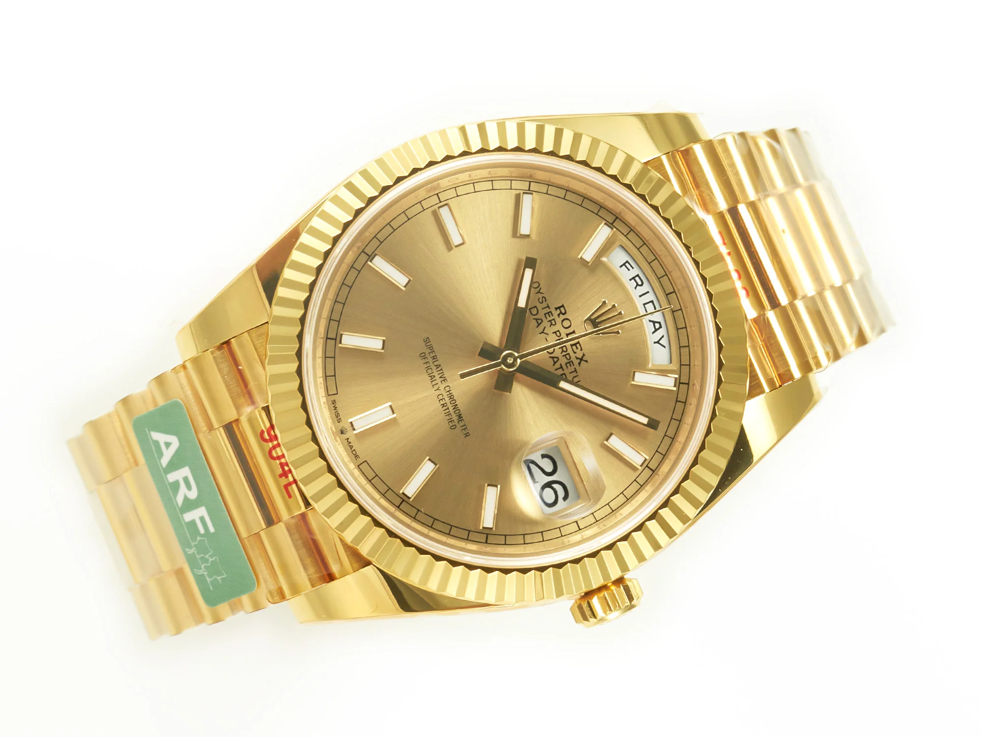 DayDate 40 228238 ARF 904L Steel Gold Stick Dial on President Bracelet VR3255