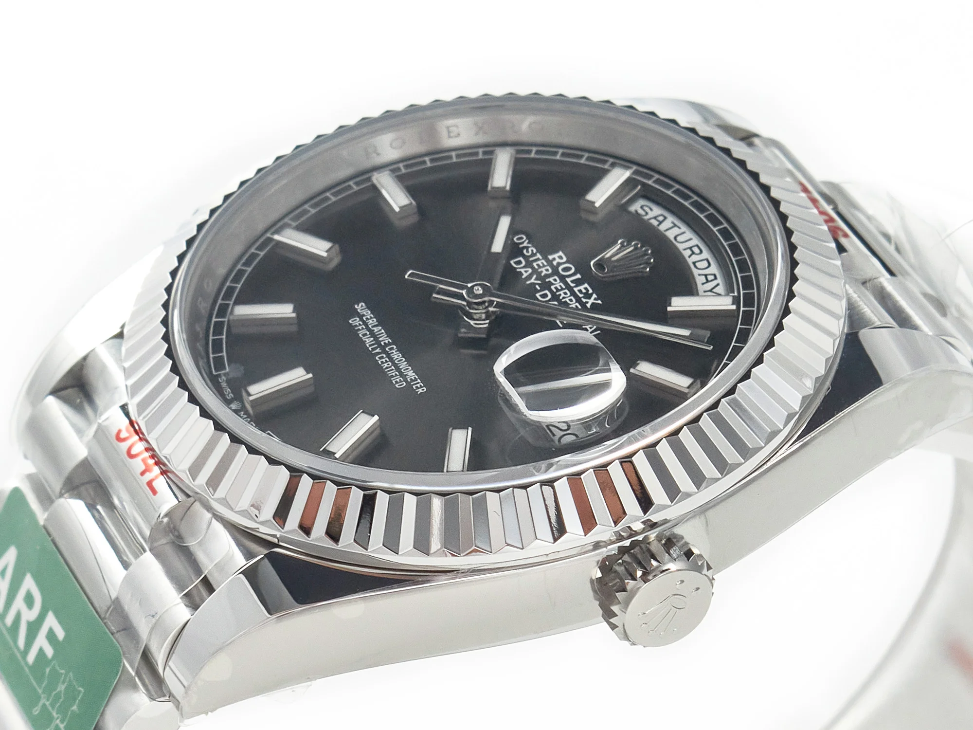 DayDate 40 228239 ARF 904L Steel Grey Stick Dial on President Bracelet VR3255