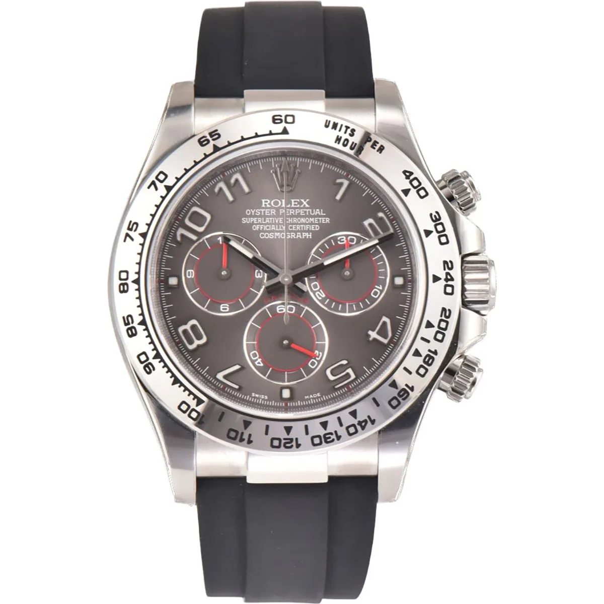 Daytona 116519 Slate Grey Dial in White Gold on Rubber Strap