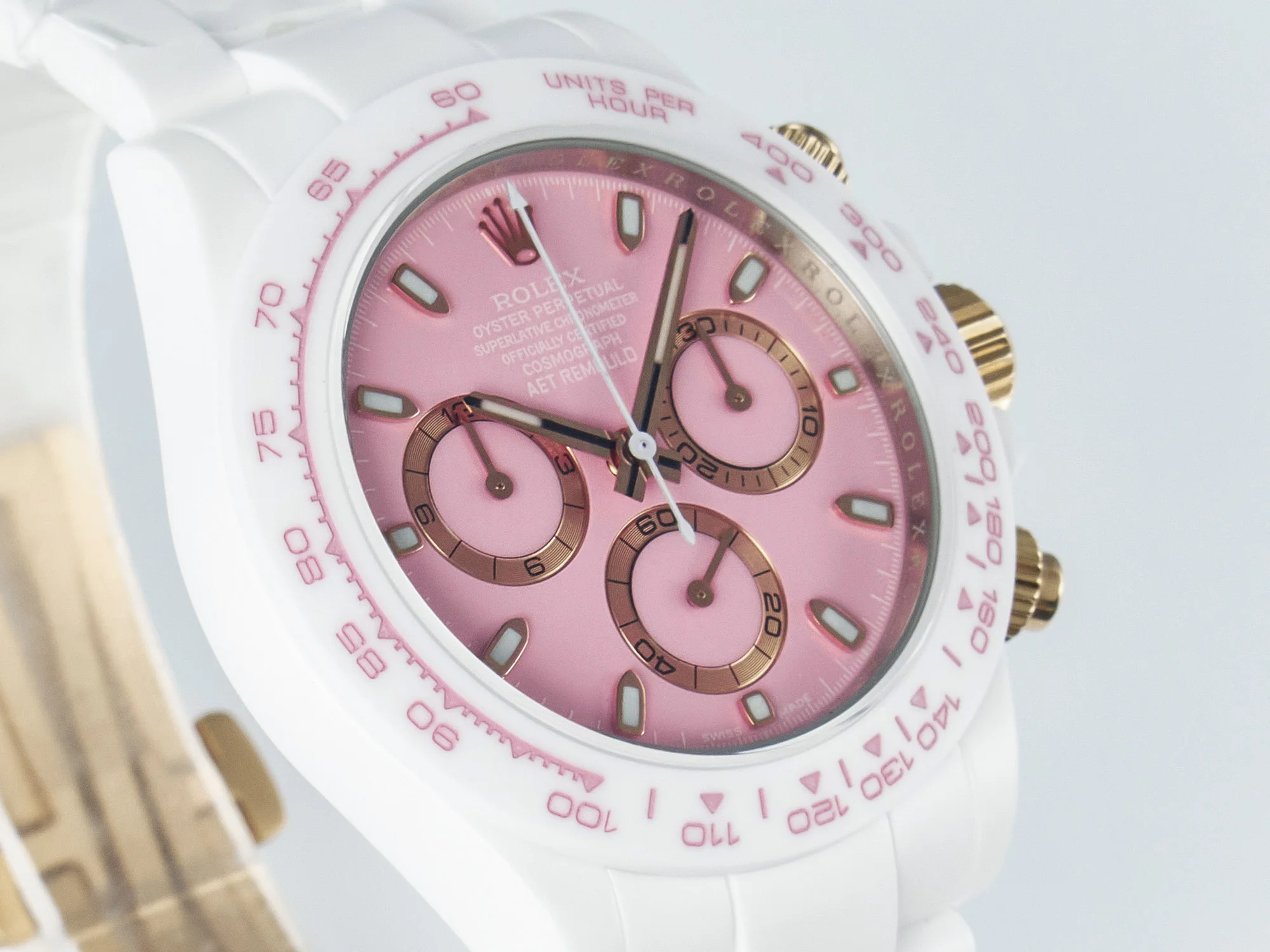 Daytona AET White Ceramic Case and Bracelet Pink Dial N6F Best Edition SA4130