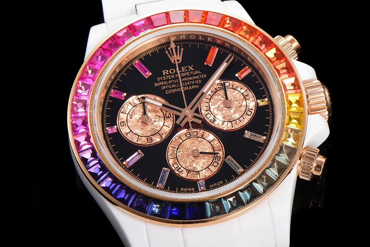 Daytona Black Dial with Rainbow Bezel in White Ceramic
