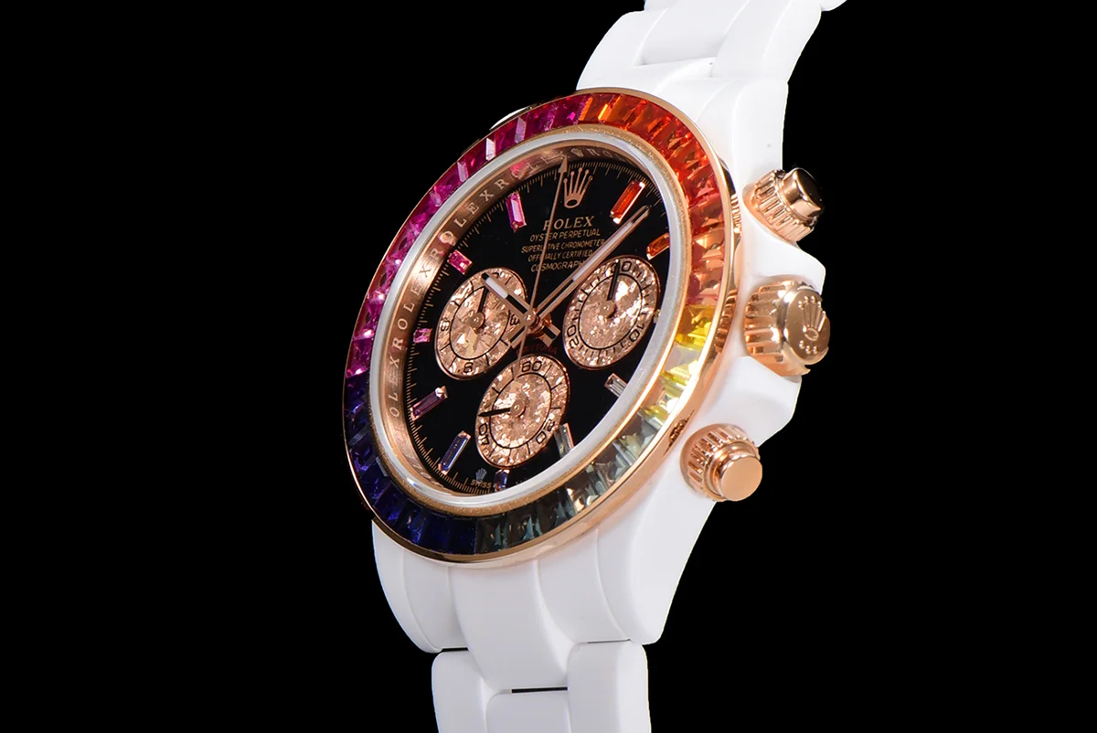 Daytona Black Dial with Rainbow Bezel in White Ceramic